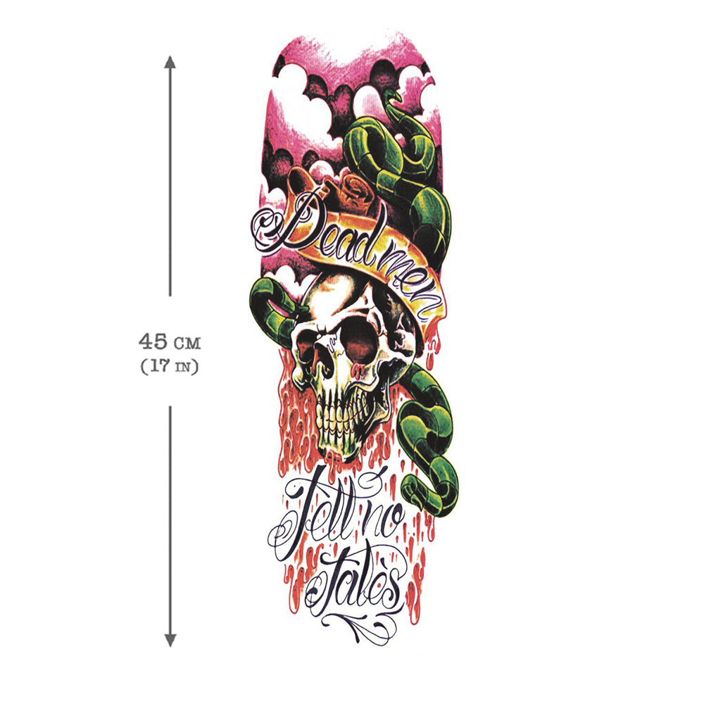 FULL SLEEVE ARM TEMPORARY TATTOO, BUDDHA, FLOWER, DEATH SKULL, MENS, WOMENS