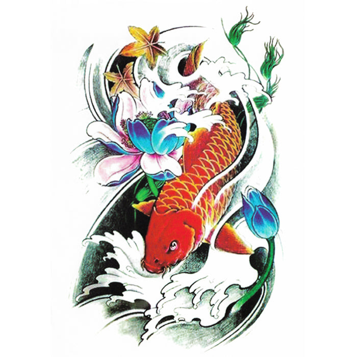 Amazon.com : GS912 Tattoo 8.2''X5.7'' Japanese Asian Koi Carp Fish Large  Temporary Tattoos 3D for men women Designs Body Fake Tattoo Cartoon Sticker  Paper Style Vintage Old School Tattoo 3D : Beauty