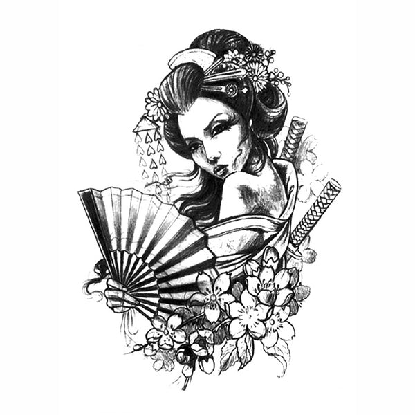 InkoTattoo : Temporary Tattoo | B&W Japanese Girl - INKOTATTOO