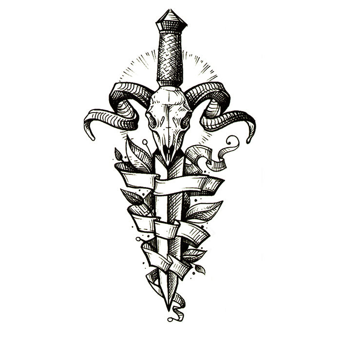 Skull With Sword Tattoo Design