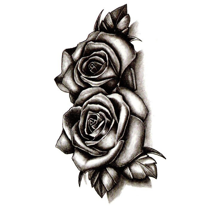 Dark Rose Black Flower Temporary Tattoo Sticker - OhMyTat